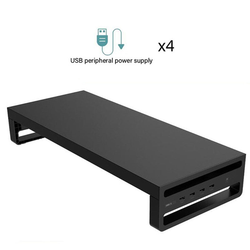 NOIRDEN Signature Monitor Riser angled view highlighting 4 USB peripheral power supply ports on the front panel