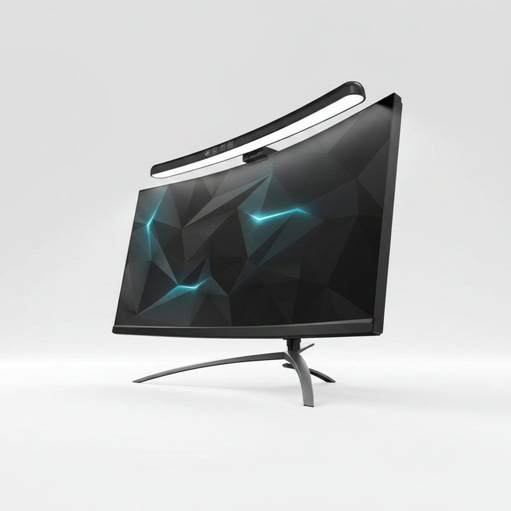 NOIRDEN Signature Monitor Light clipped onto a curved gaming monitor, shown on a clean white background