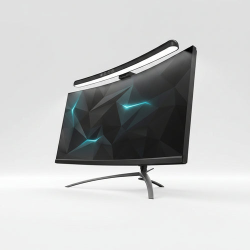 NOIRDEN Signature Monitor Light clipped onto a curved gaming monitor, shown on a clean white background